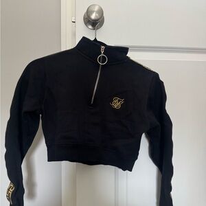 Black Cropped Sweatshirt with Gold Logo